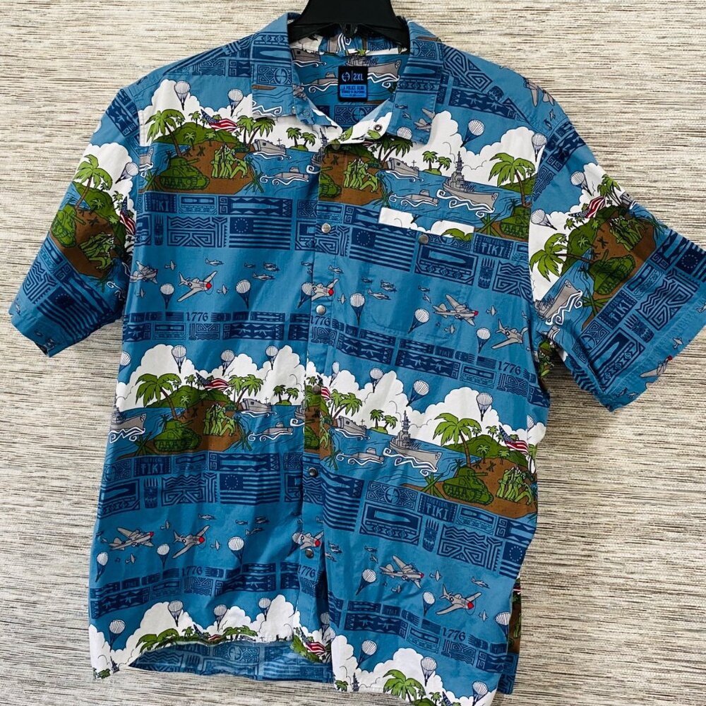 LA POLICE GEAR Hawaiian military shirt 2XL Snap front Aloha WWII print